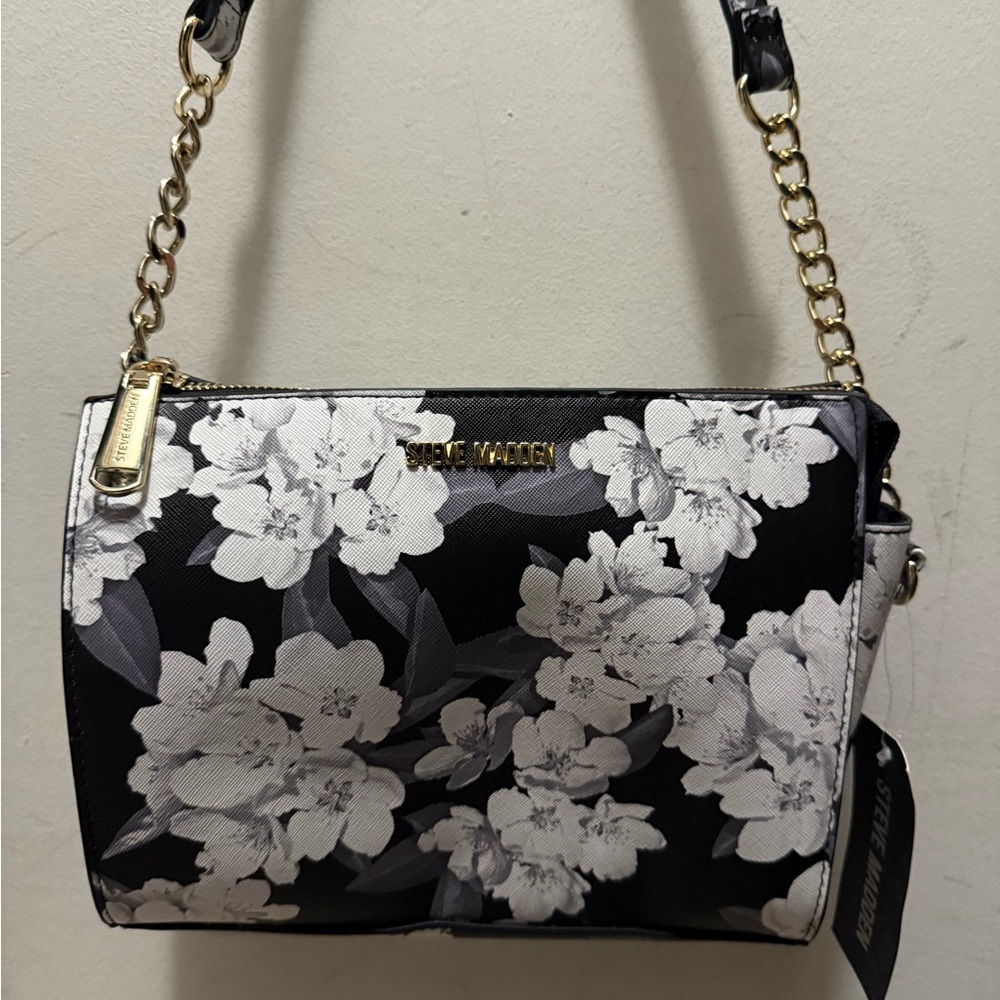 Steve Madden Black & White Floral Shoulder Bag - Picture 2 of 4